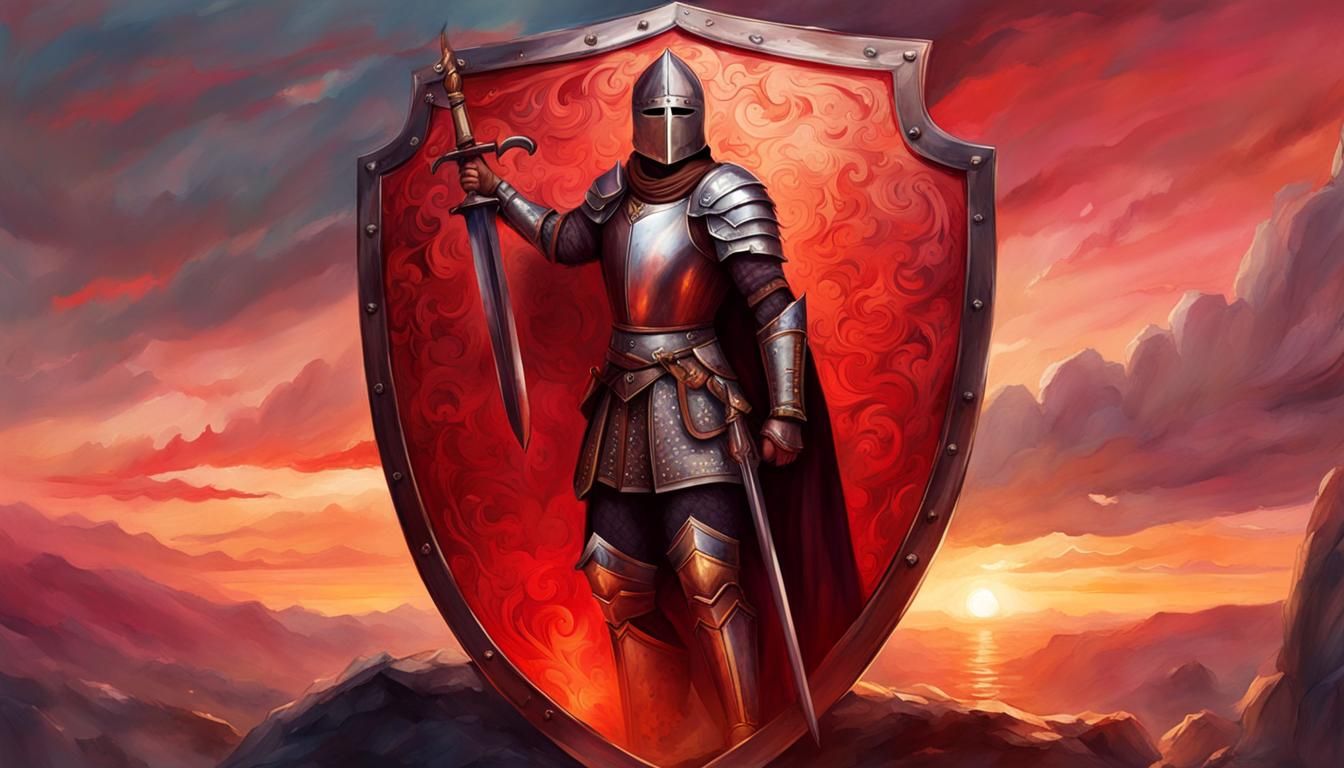 Stunning Woman with Medieval Shield: Watercolor Art