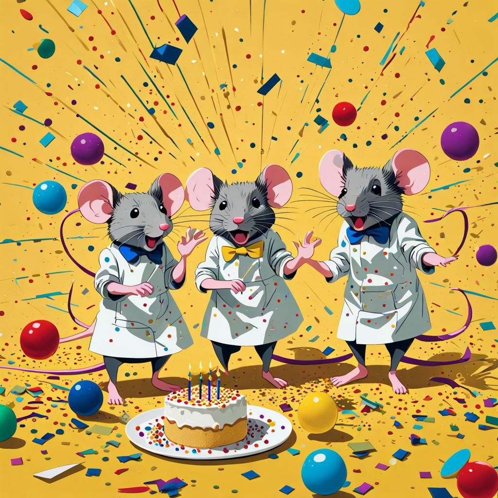Mice Birthday Party in Pop Art Style