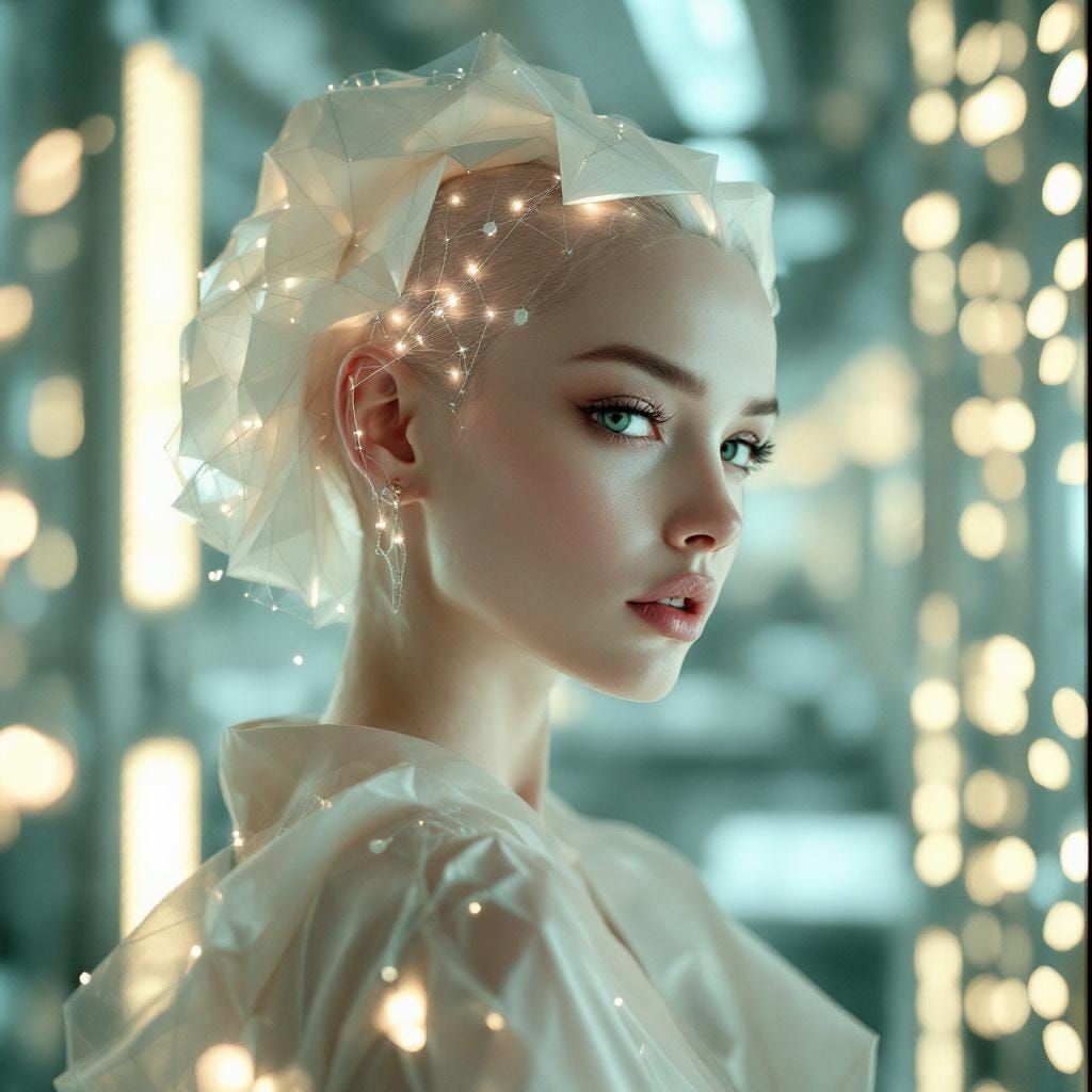 Futuristic Woman with Abstract White Hairstyle
