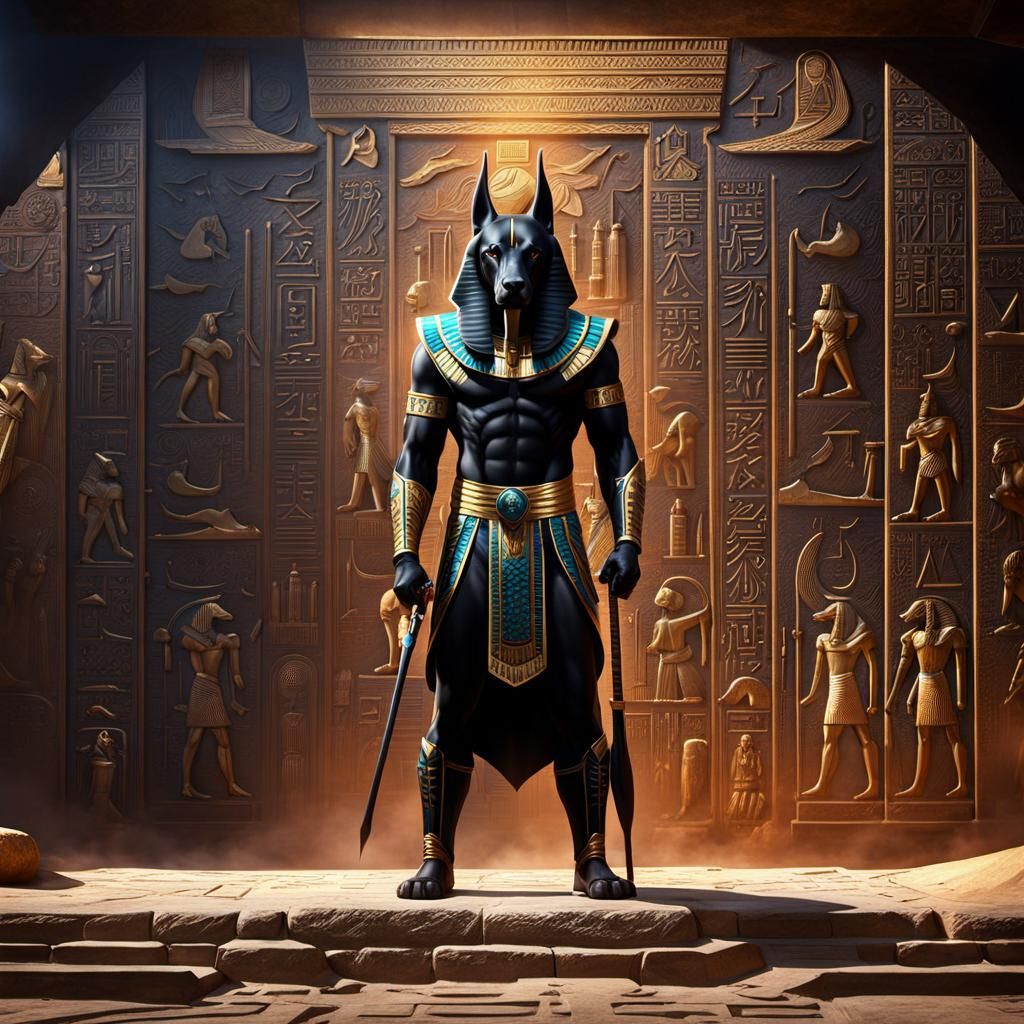Detailed Matte Painting of Egyptian God Anubis