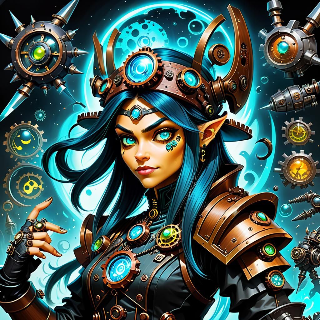 Futuristic Steampunk Caricature in Ferrofluid Art Style