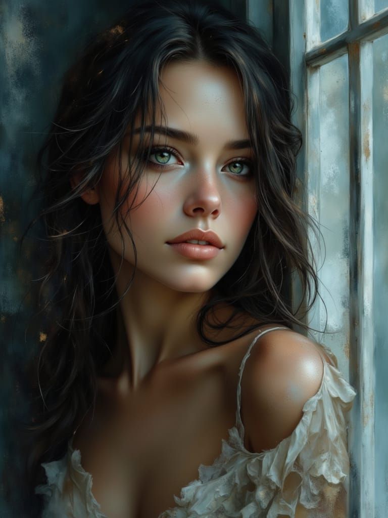 Serene Woman Bathed in Moonlight, Cinematic Realism