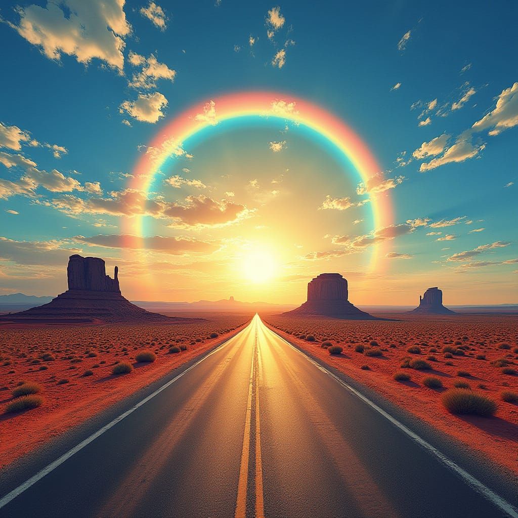 Solar Halo Over Monument Valley in Graffiti Art Style