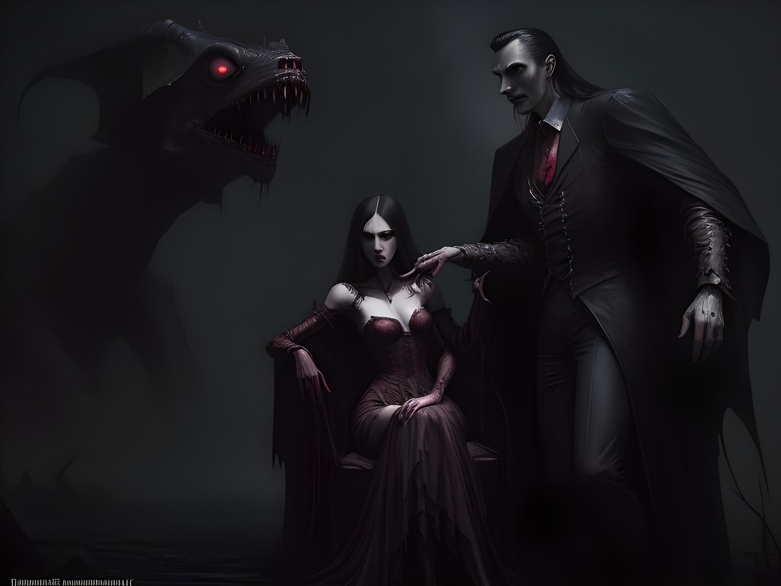 Dracula's Nightly Embrace: Ominous Digital Concept Art