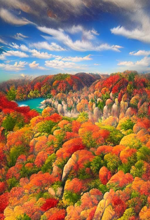 Autumn Maple Forest Bird's Eye View in Digital Art