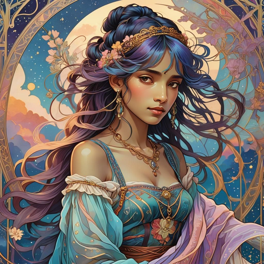 Ethereal Weaver: Art Nouveau Dream in Digital Art