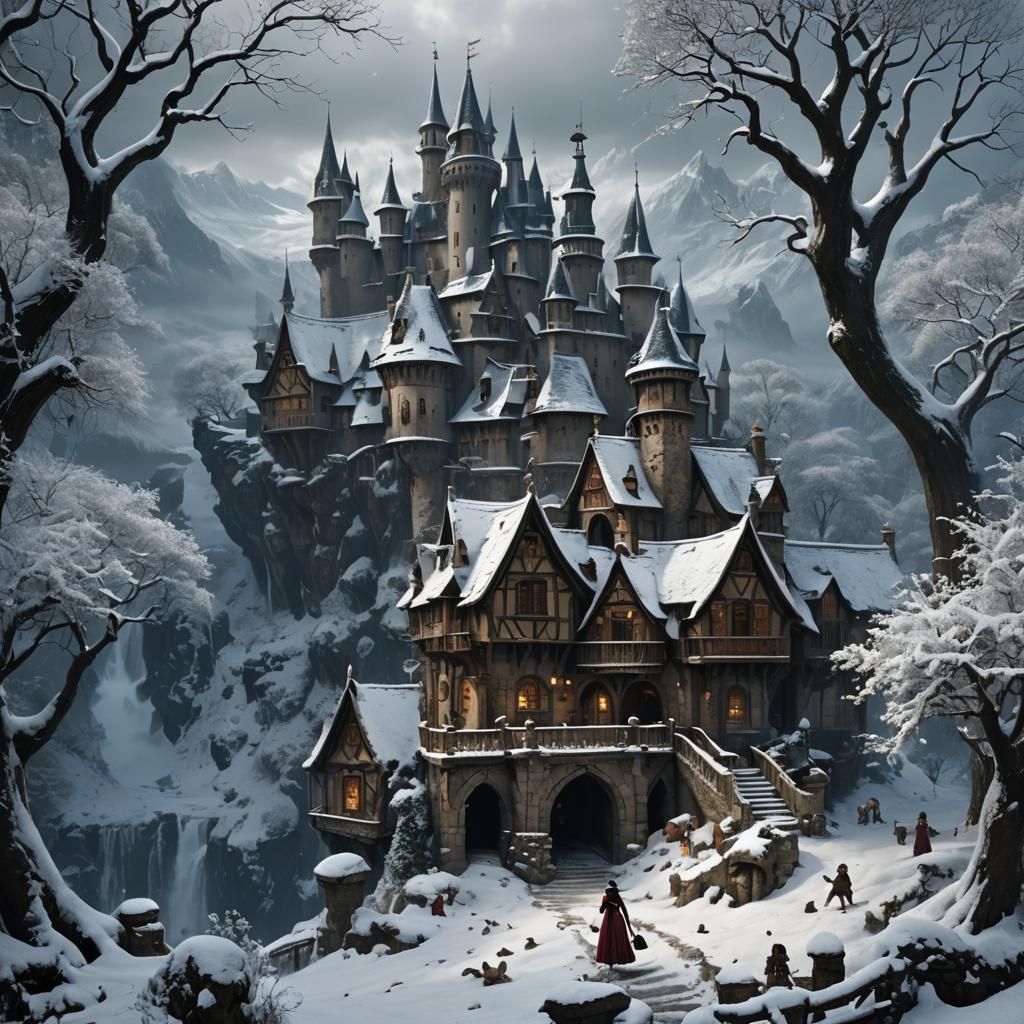 Snow White in a Winter Landscape Painting