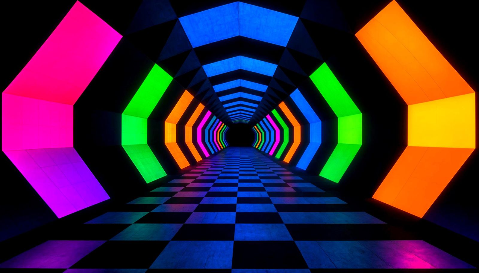 Geometric Tunnel in Blacklight Poster Style