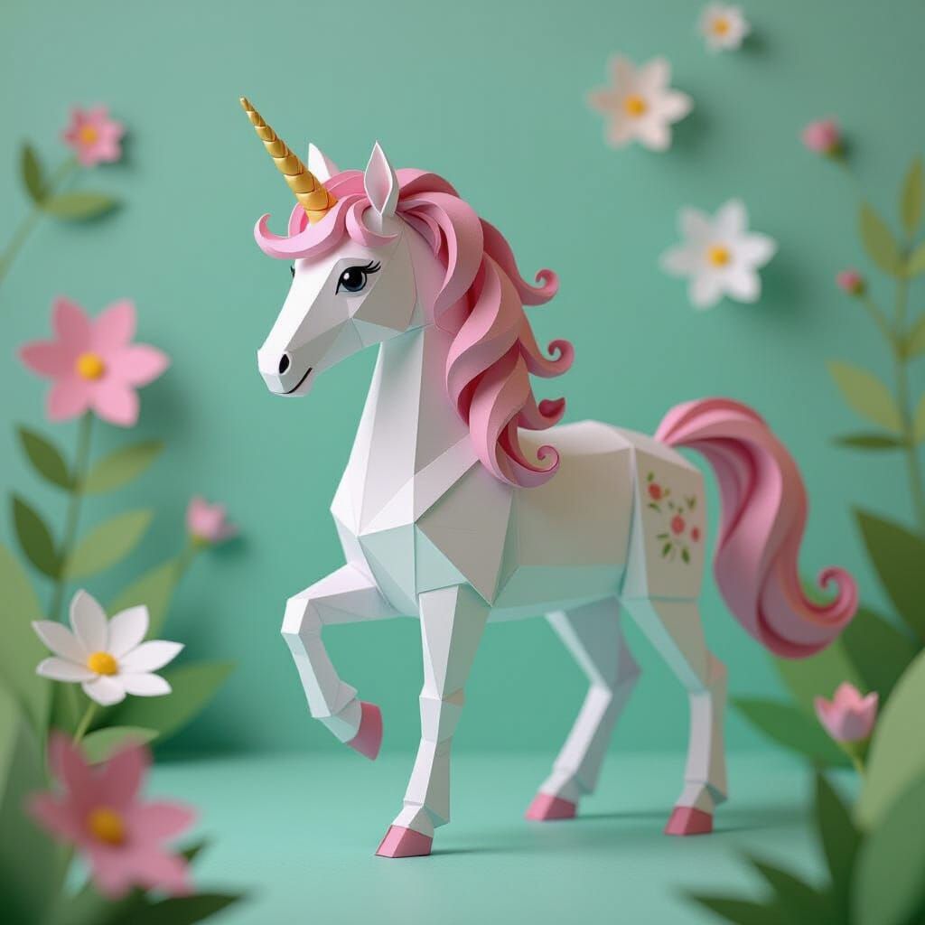 Delicate Origami Unicorn Papercraft in Soft Focus