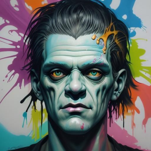 Frankenstein Portrait in Graffiti Splash Art Style