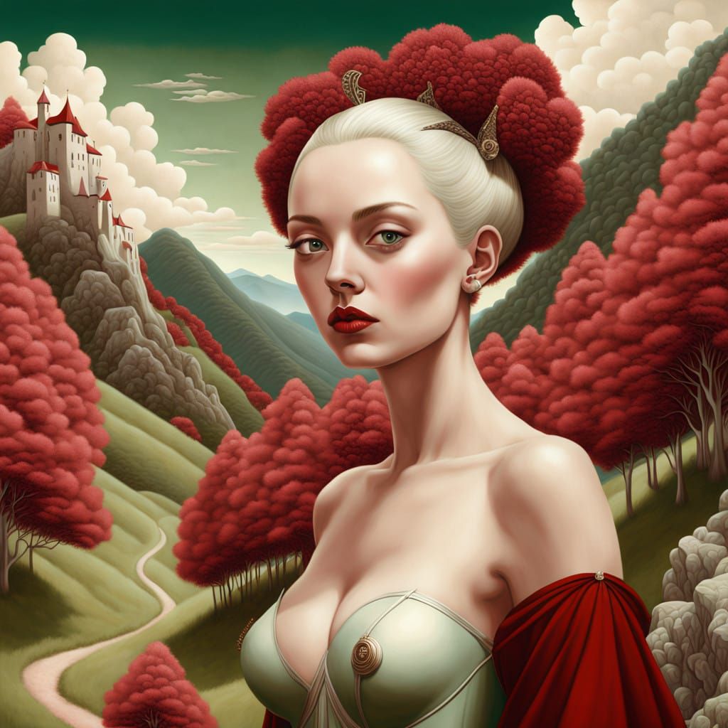 Surrealist Masterpiece: Enigmatic Woman Emerges from the Mou...