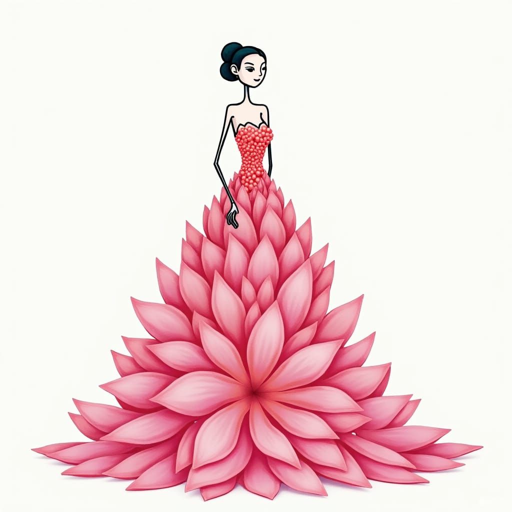 Stick Figure Pink Flower Dress
