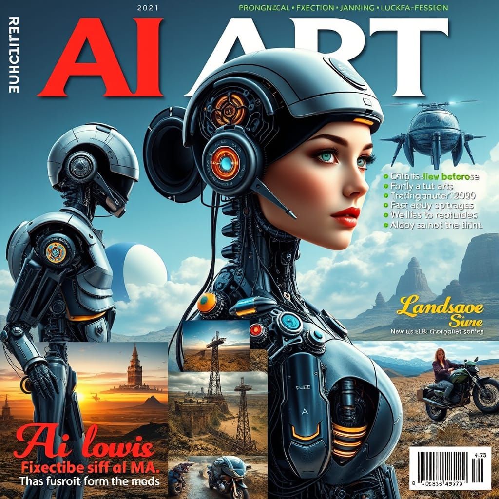 AI Art Magazine Cover Featuring Steampunk and Cyborgs