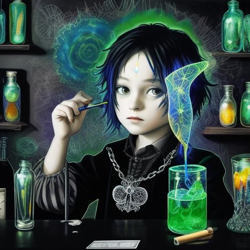 Absinthe Alchemist: Emo Goth Surrealism with Jars