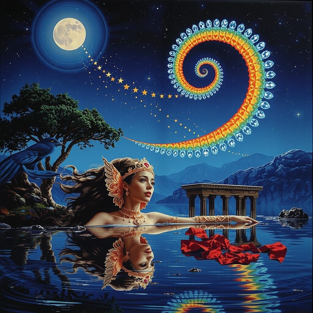 Celestial Divine Femininity with Golden Halo in Regal Tones