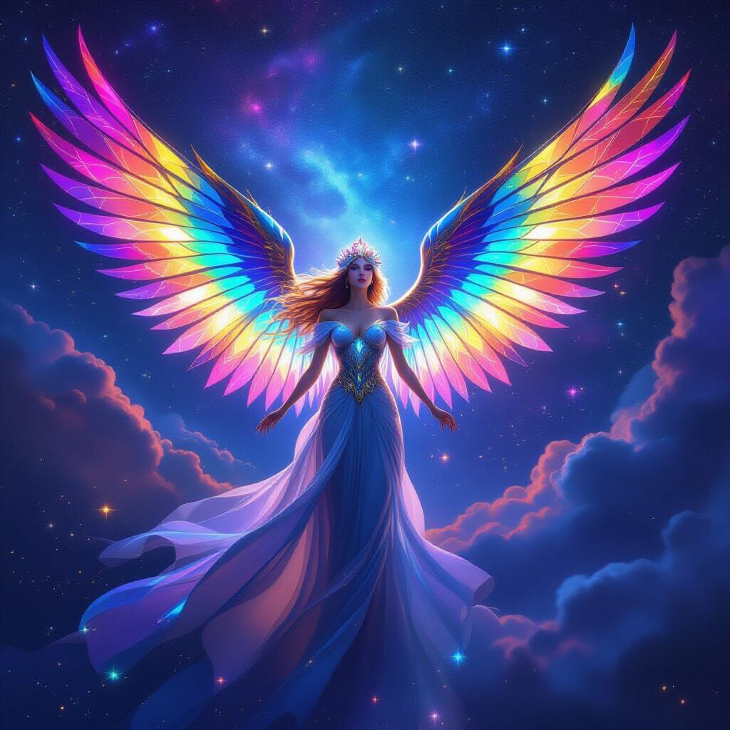Celestial Empress With Rainbow Light Wings