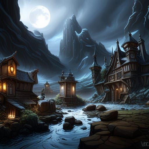 Detailed Werewolf Matte Painting in Fantasy Art Style