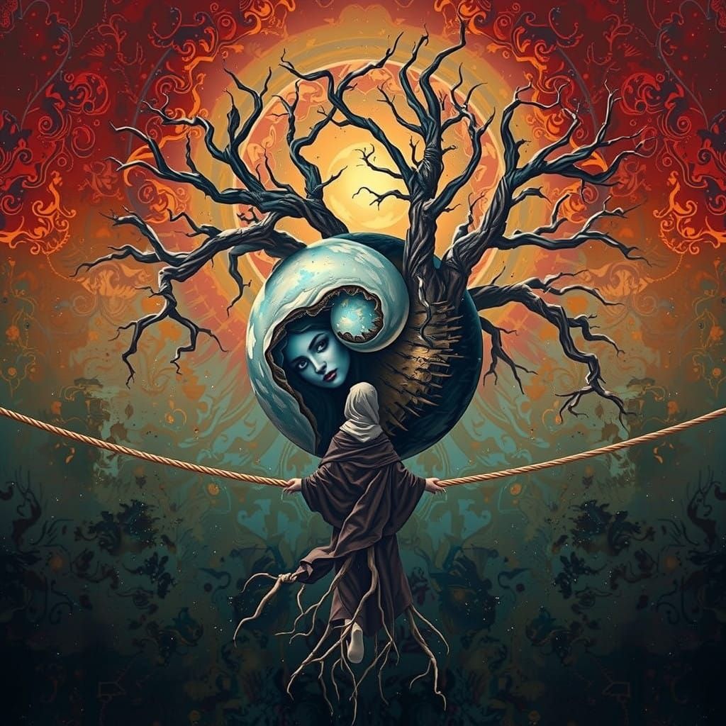 Ethereal Yin-Yang Balance in Vibrant Digital Art