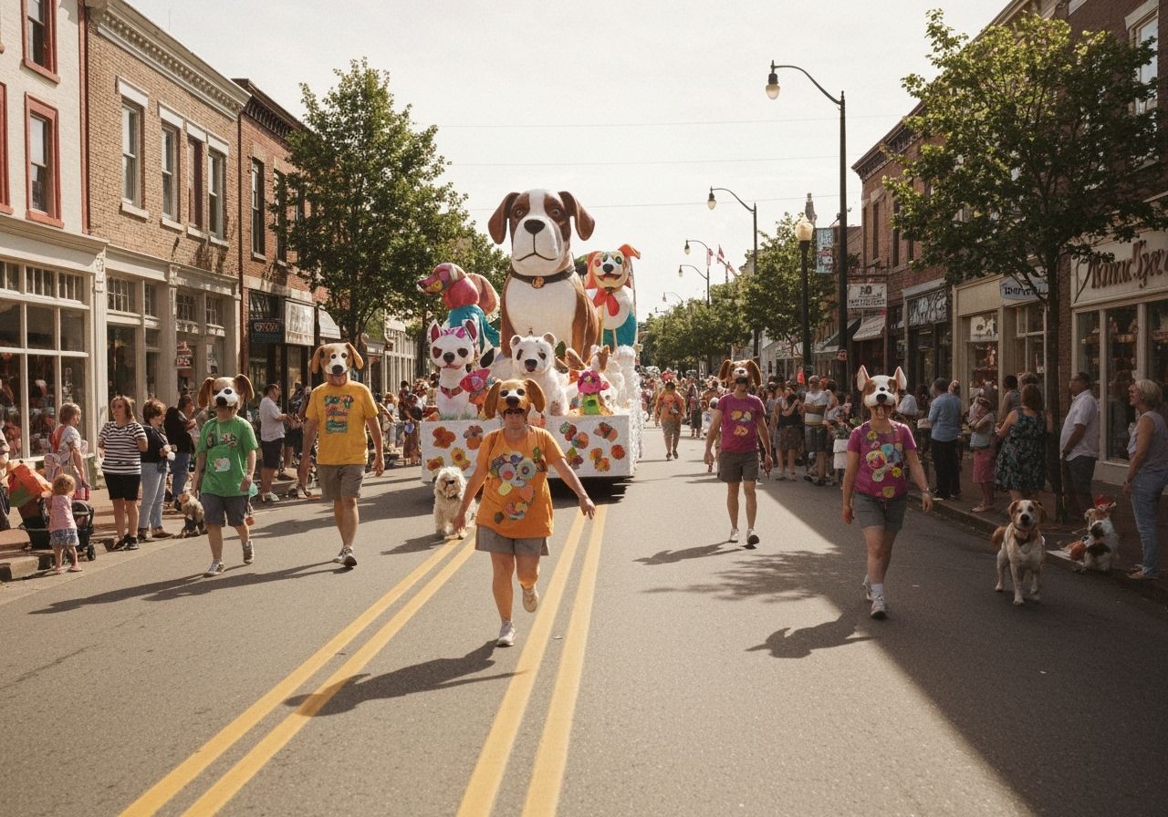 Vibrant Dog Parade on Small Town Main Street