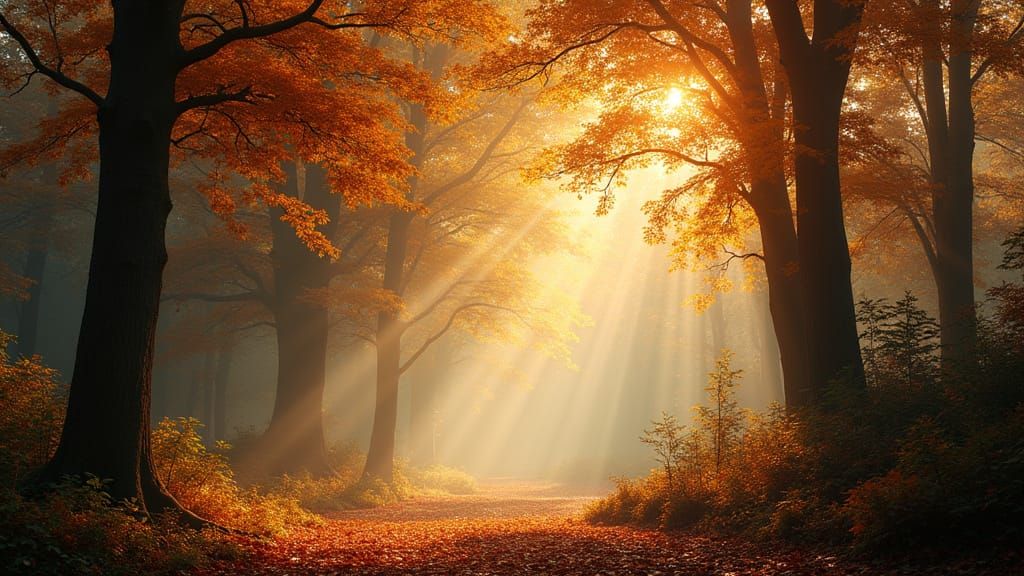 Enchanted Autumn Forest with Golden Sunlight