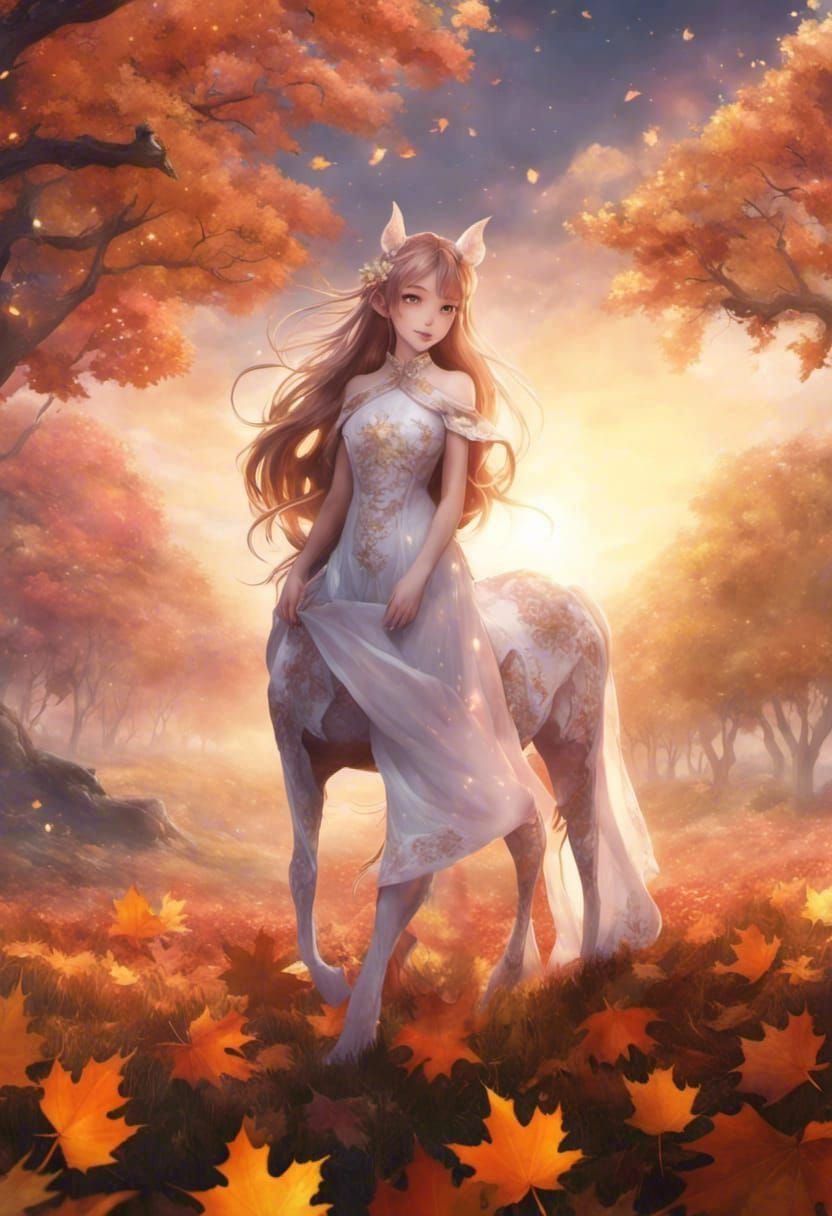 Anime Girl with Equine Ears in Astral Sunset