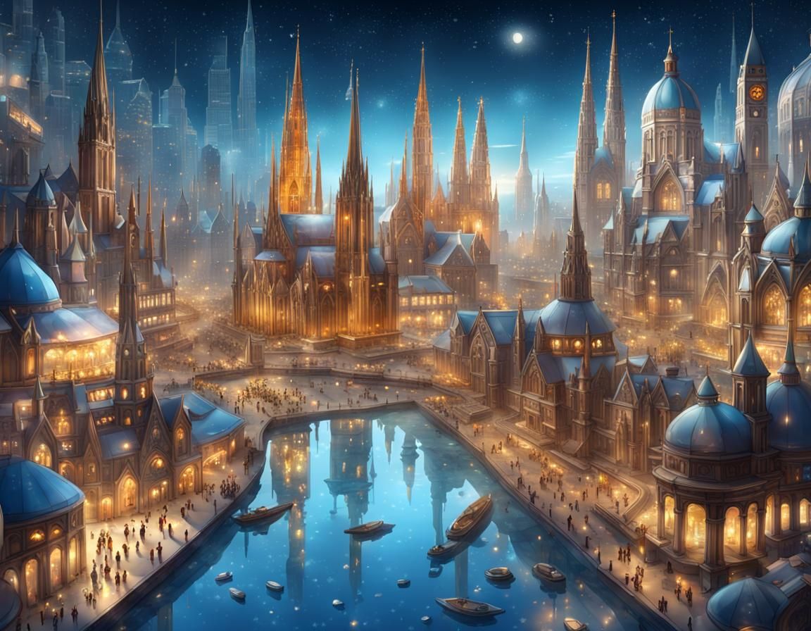 Glass City Floating Under Starry Skies