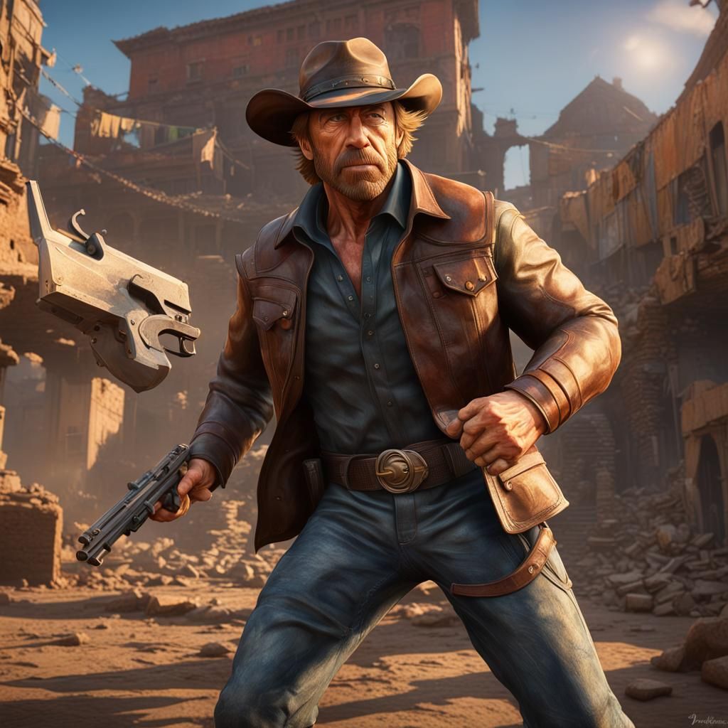 Chuck Norris Kicks in Photorealistic Digital Art