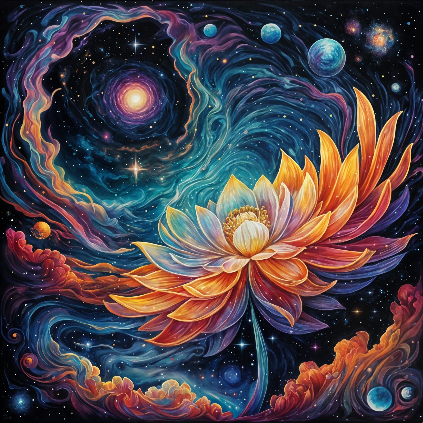 Cosmic Lotus Galaxy Bloom: Surrealist Artwork