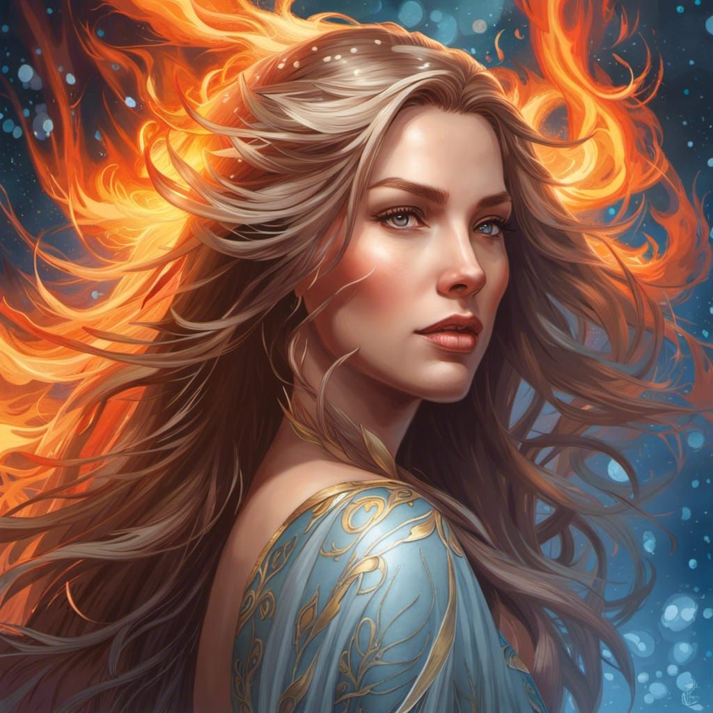 Fiery Haired Woman Portrait in Hyperdetailed Digital Art
