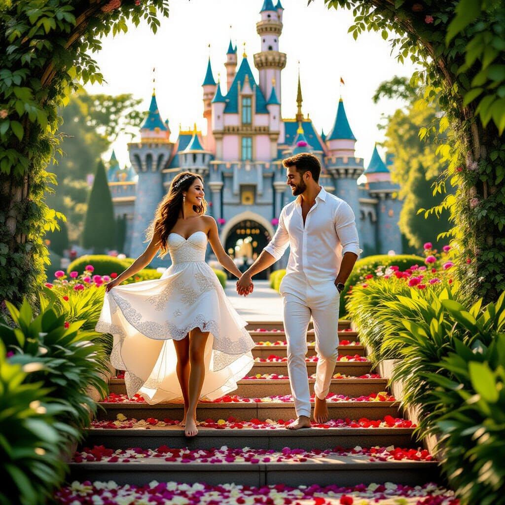 Couple Dancing on Floral Steps: Professional Photography