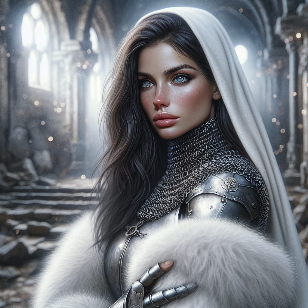 Beautiful Woman Cleric Contemplating Ancient Temple Ruins