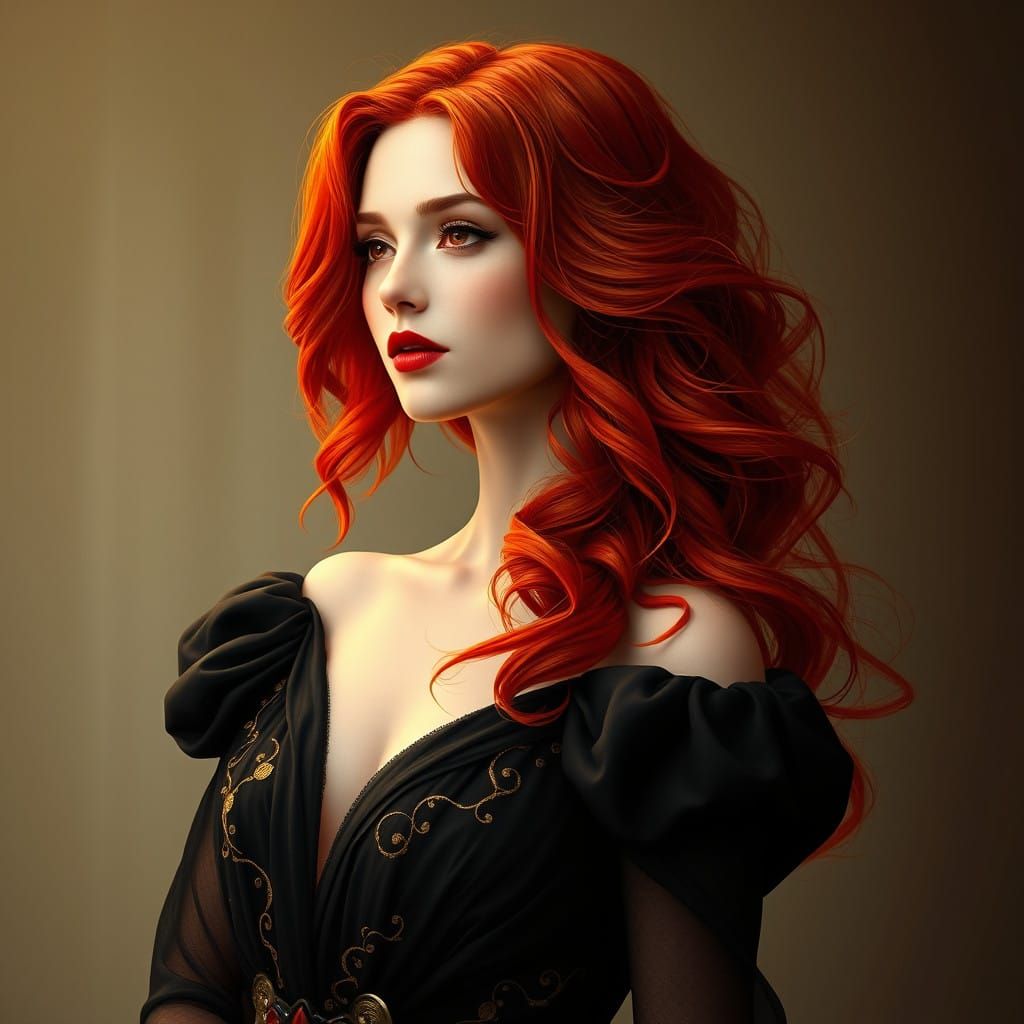 Fiery Redhead in Elegant Evening Gown