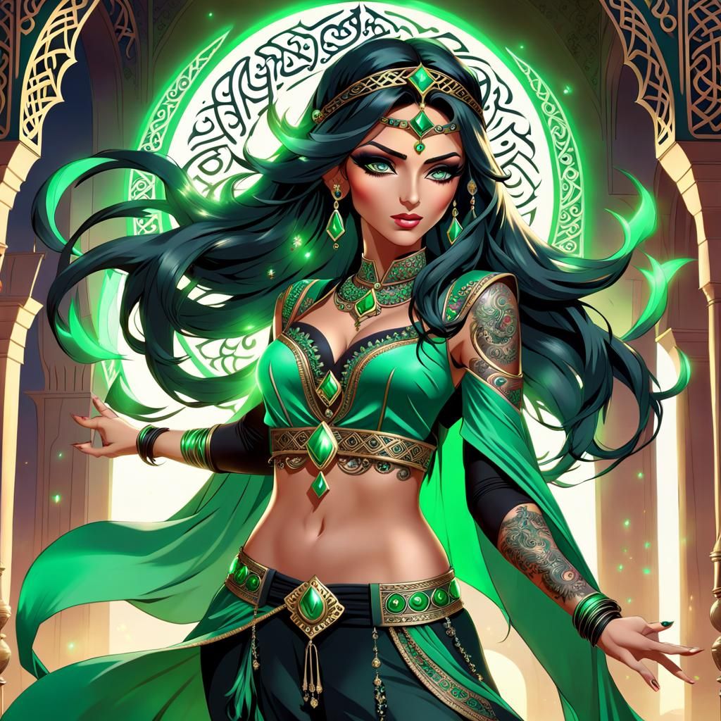 Arabian Warrior Princess with Hawk in Fantasy Scene