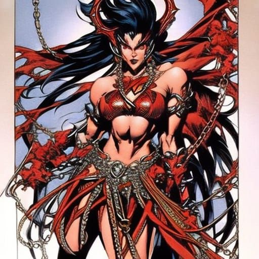 Fiery Hellspawn in 90s Comic Book Style