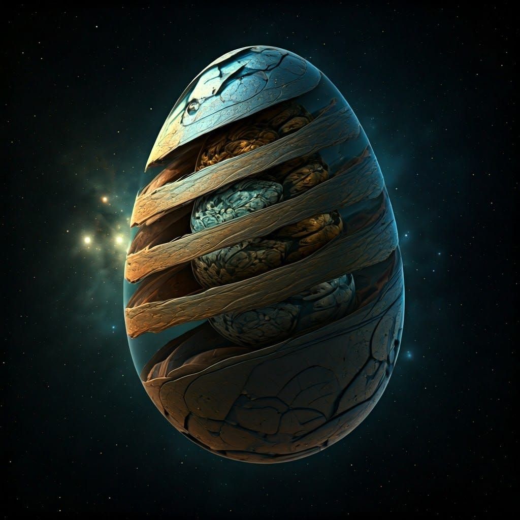 Surreal Cosmic Egg in Layered, High-Contrast Abstraction