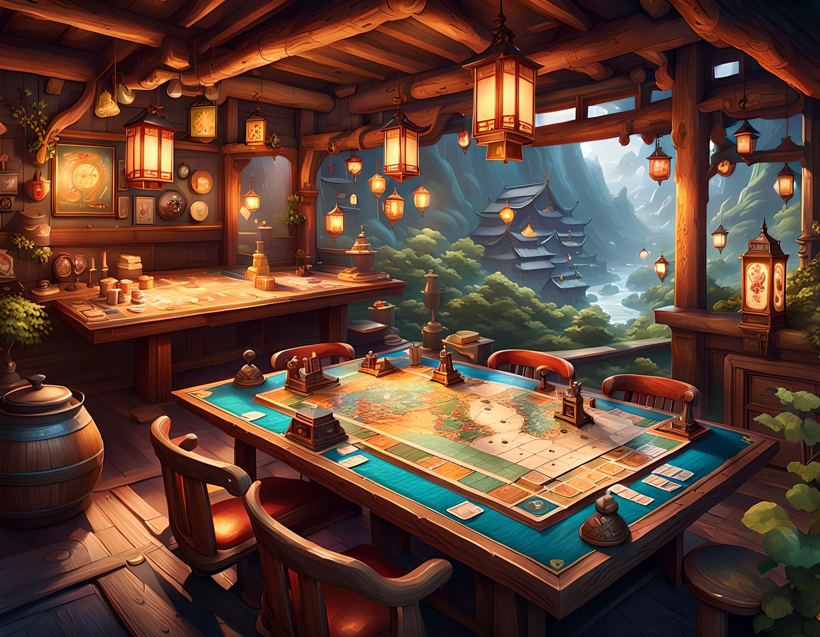 Feudal Japan Board Game Worlds as Digital Painting