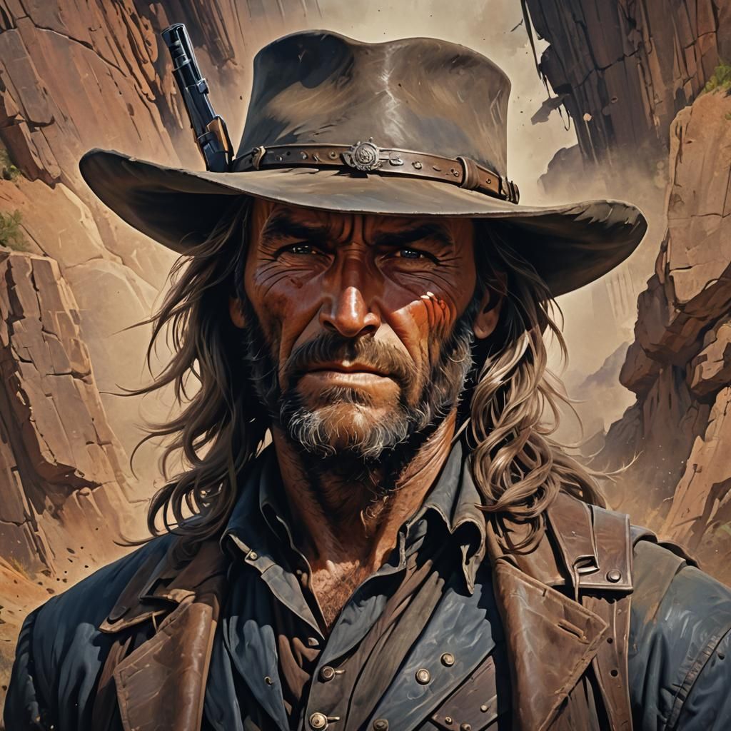 Outlaw Josey Wales Portrait in Hyperdetailed Style