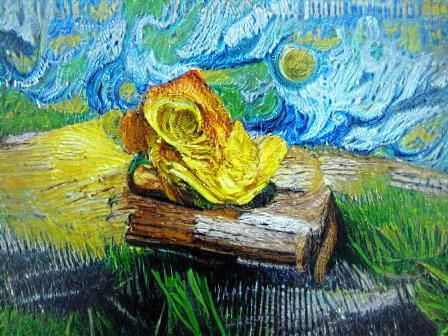Marigolds and Book: Oil Painting in Van Gogh Style