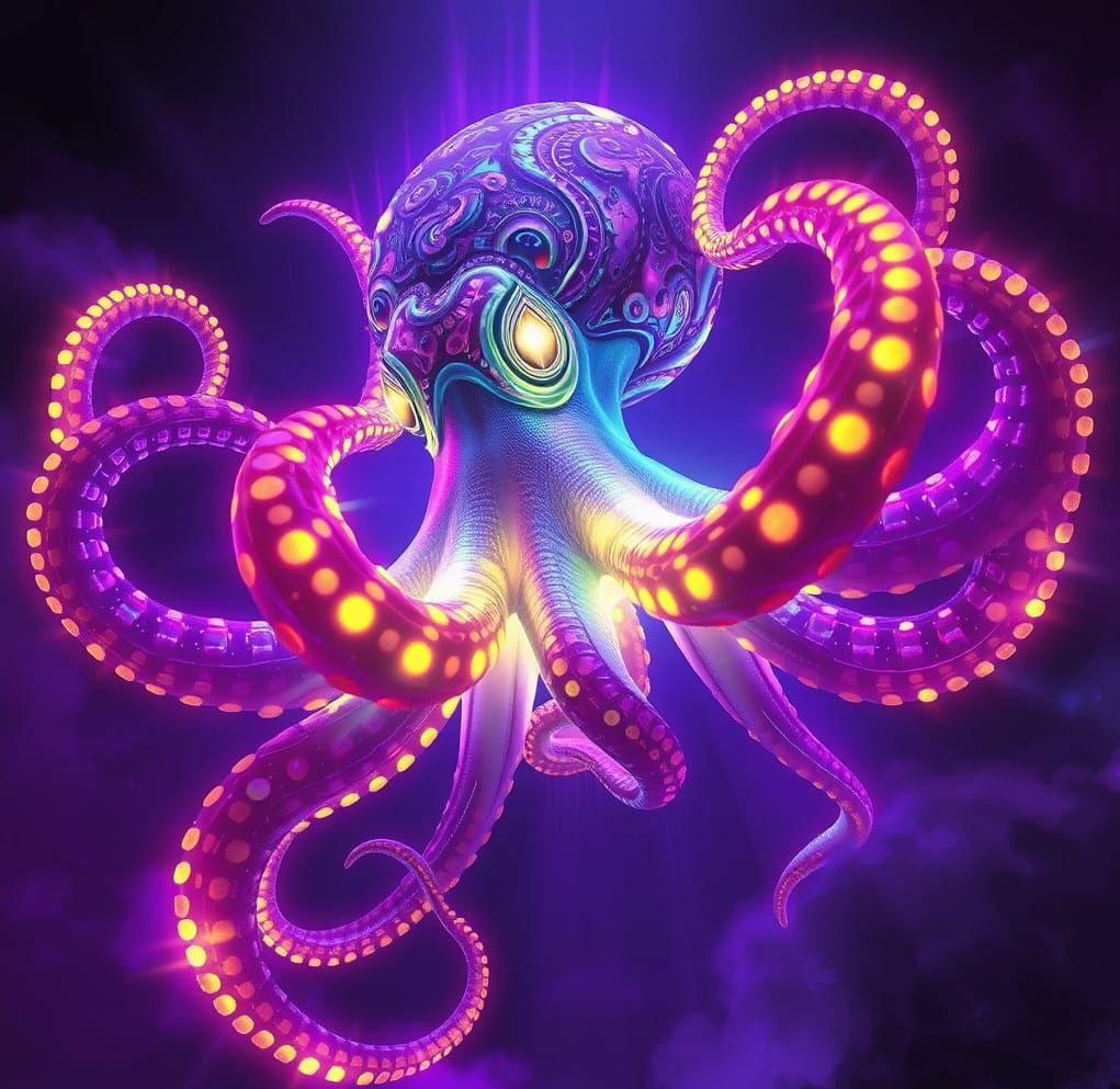 Luminous Neon Octopus: A Fantasy Spectacle