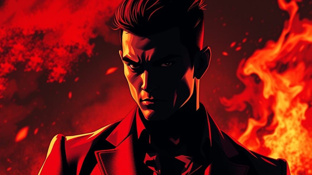 Mysterious Red Devil in a Fiery Atmosphere