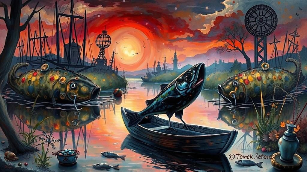 Angler Fish in Oil Painting Mosaic Style