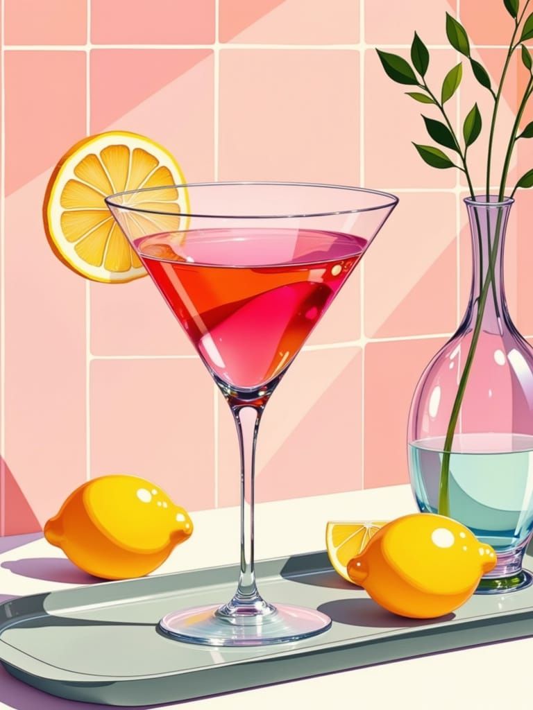 Pink Cocktail in Geometric Graphic Style
