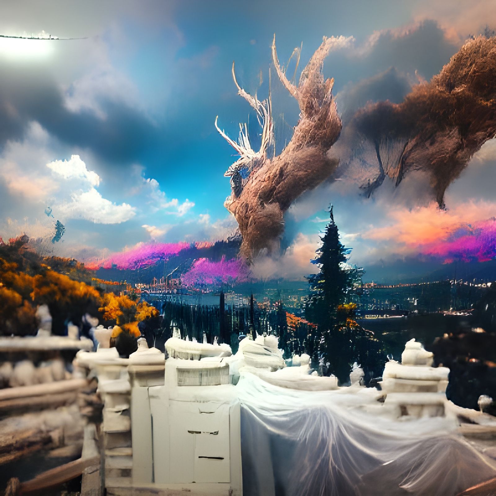 Dramatic Withered Pine Trees in Epic Digital Painting