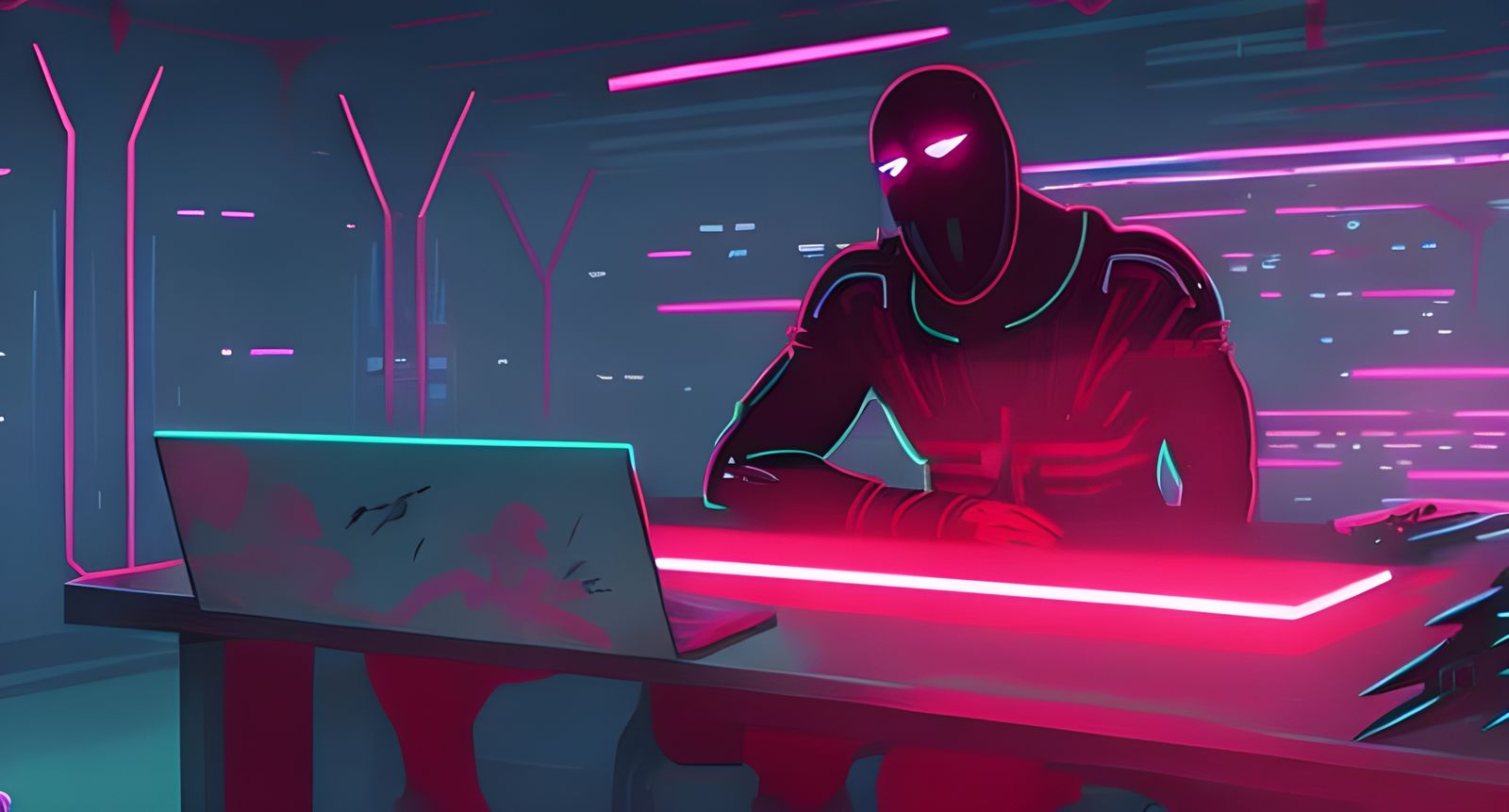 Cyberpunk Hacker in Dystopian Neon Cityscape