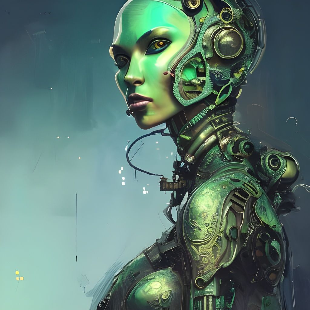 Steampunk Alien Woman Portrait in Filigree Armour