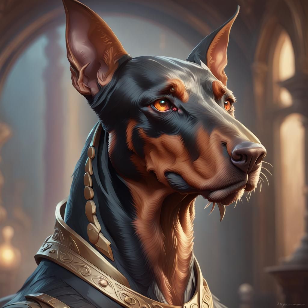 Doberman Dragon Portrait in Hyperdetailed Style