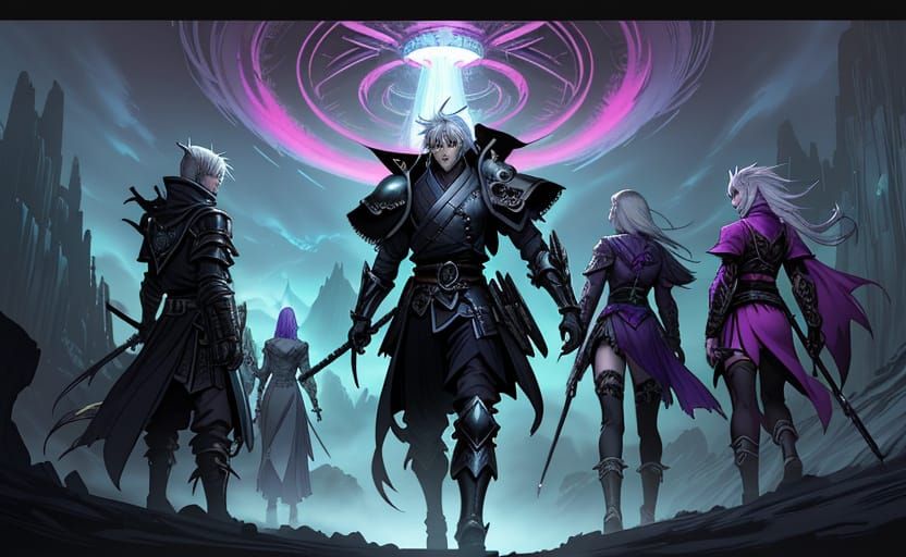 Fantasy Adventuring Party in Bioluminescent Cavern