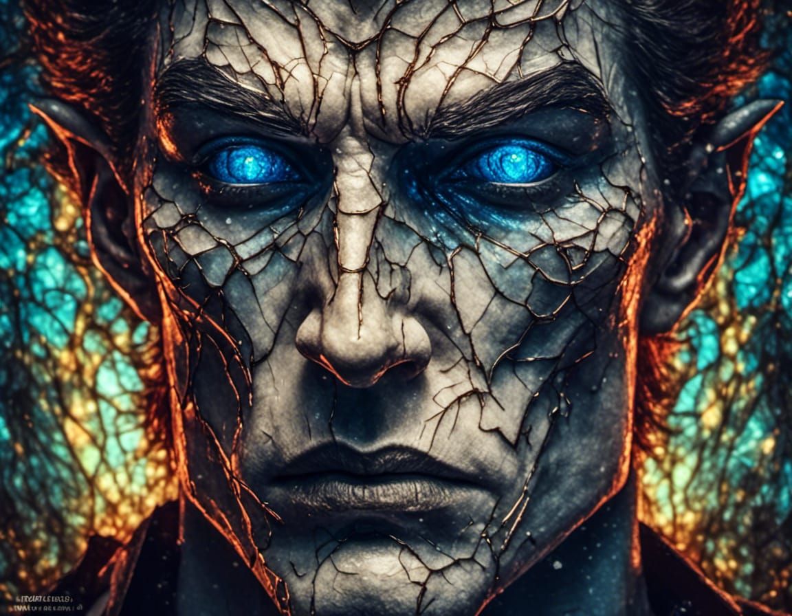 Horror Vampire Portrait with Cracked Glass Effect