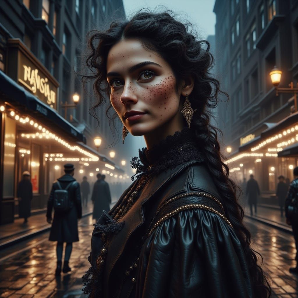 Stunning Young Woman Walks Broadway in Superhyperrealistic P...