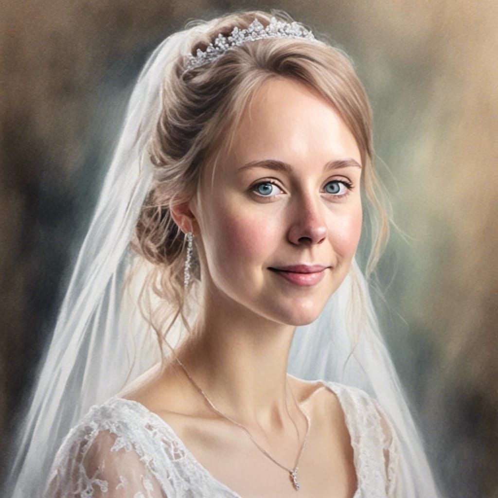 Pastel Drawing of a Trans Woman in Wedding Dress